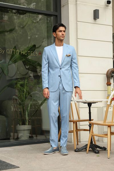 AEK FIORE Men's Linen Striped Suit