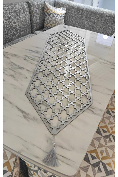 KEÇECİ ŞEYDA Gümüş Deri Salon Takımı ( 1 Masa Runner 1 Konsol Runner 1 Orta S...