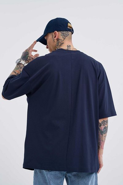 Machinist Men's Basic Super Cotton Oversize Navy Blue T-Shirt