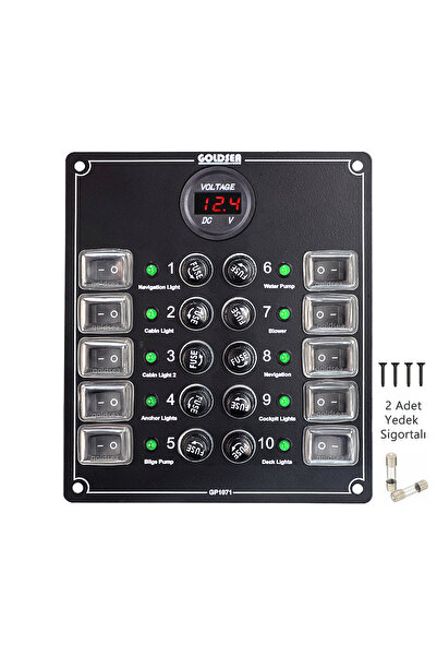 Somay Store Tekne Switch Panel 10 Anahtar Küçük Ebat 12/24v Sigorta Paneli Vo...