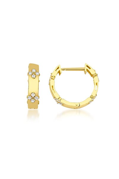 DesignbyKairos 14 Ayar Altın Sparkle Lucky Flower Huggie Küpe