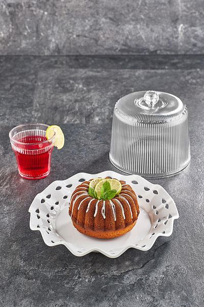 HSDemirci Acrylic Baroque White Color Cake Jar & Cake Storage Container & Stylish Presentation Organizer 26 cm