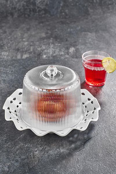 HSDemirci Acrylic Baroque White Color Cake Jar & Cake Storage Container & Stylish Presentation Organizer 26 cm