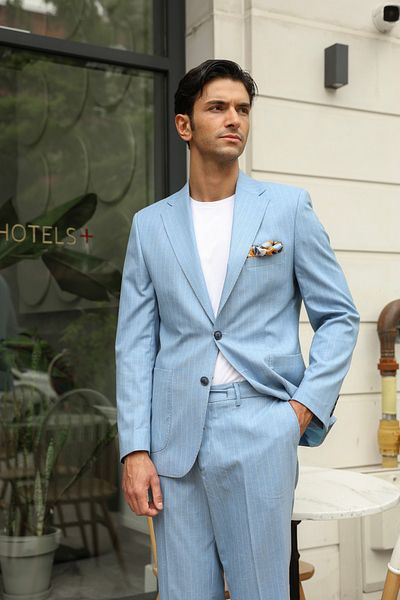 AEK FIORE Men's Linen Striped Suit