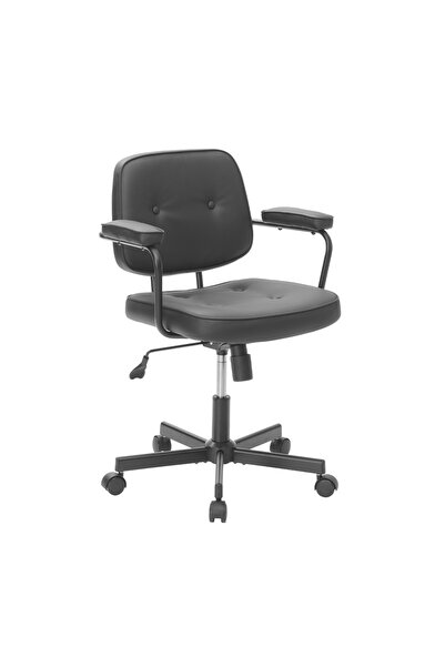Adore Mobilya Button Çalışma Sandalyesi S.Deri - Siyah 62x77-87x60 cm