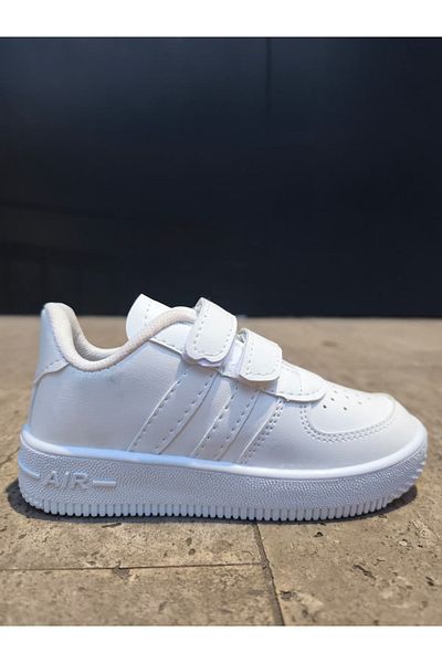 Ayakx Spor Casual Boys Girls White Sneakers Velcro Double Stripe Comfortable Lightweight Sneakers