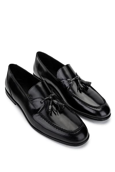 Tamer Tanca Men's Genuine Leather Black Opening Loafer Shoes