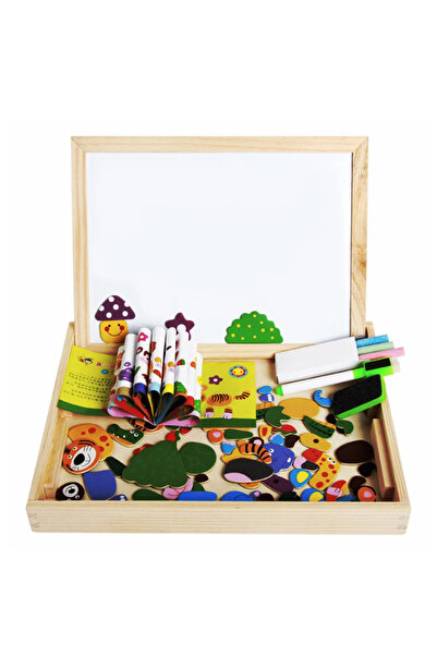 OEM Tabla magnetica Montessori din lemn, puzzle 3 in 1, cu 2 fete, Multicolor...