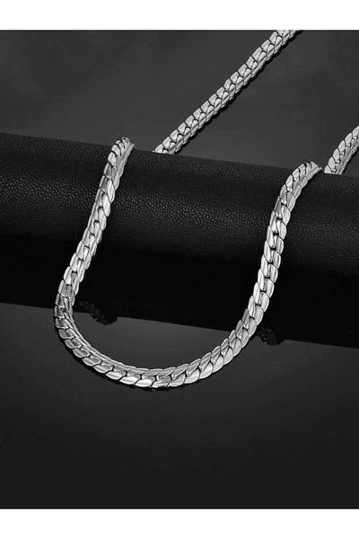 Satürn Silver Kuyumculuk Steel Flat Snake Chain Necklace and Bracelet Set 316L Tarnish Free Steel