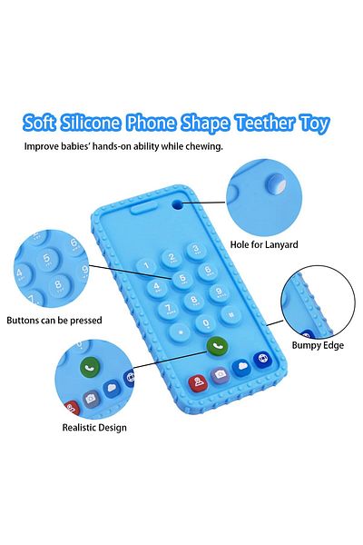 OEM Telefon de jucarie pentru dentitie, din silicon, albastru, BPA FREE