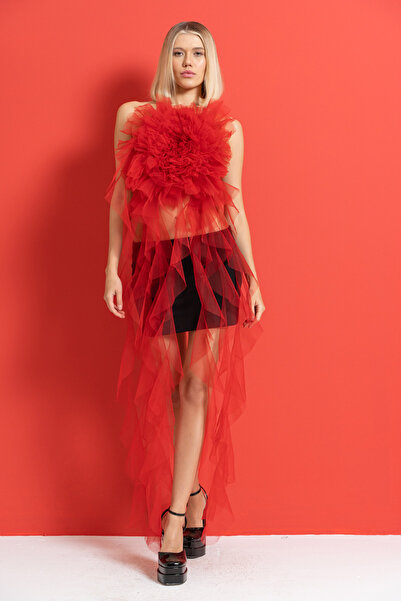 Kikiriki Kırmızı Fırfır Tüllü Güllü Büstiyer