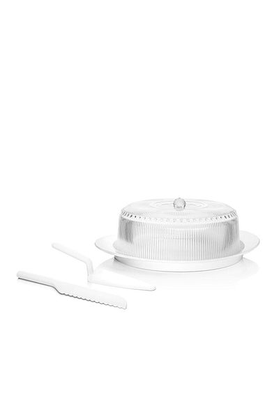 HSDemirci Acrylic Baroque White 4 Piece Cake Jar & Cake Storage Container & Stylish Presentation Organizer
