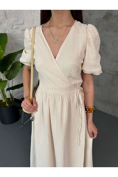 Elif Özbey Butik Φόρεμα μουσελίνας με πέτρινο πλαϊνό δέσιμο