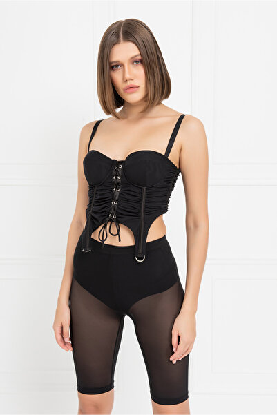 Kikiriki Kuşgözülü Askılı Siyah Büstiyer