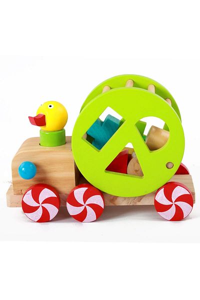 OEM Pull toy, Duckling with geometric shapes, Montessori wooden