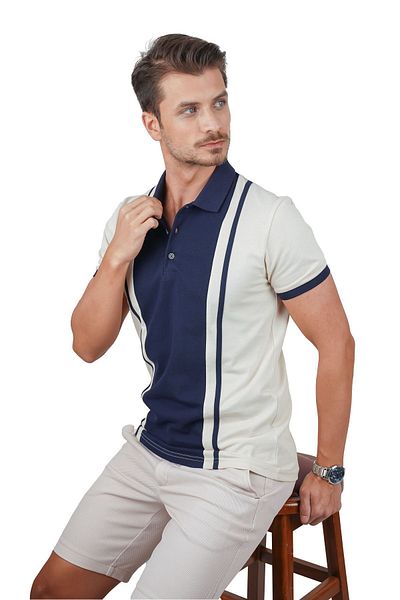 Etikmen Ανδρικό μπλουζάκι με γιακά πόλο σε μπεζ Navy Blue διπλό χρώμα