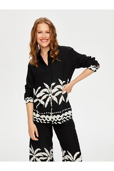 Faik Sönmez Women's Resort Skirt Palm Tree Patterned Monochrome Tunic Faik Sönmez
