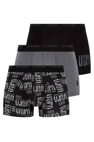 U.S. Polo Assn. Ανδρικό Σετ Μπόξερ με μοτίβο 3 τεμαχίων Ανθρακί-μαύρο-γκρι
