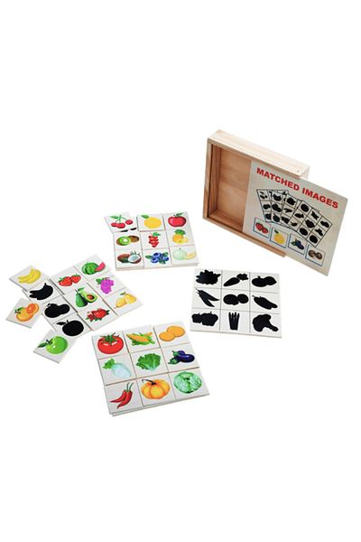 OEM Joc educativ de asociere si memorie, Montessori, fructe si legume, Jocul Umbrelor, 36 piese