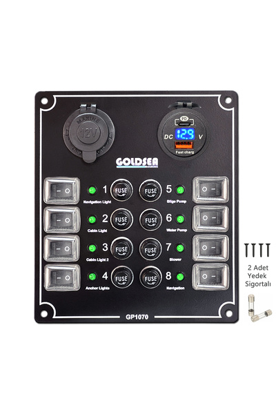 Somay Store Tekne Switch Panel 8 li Şarj + Voltmetreli Usb-C Soketli 12/24v 148x170mm