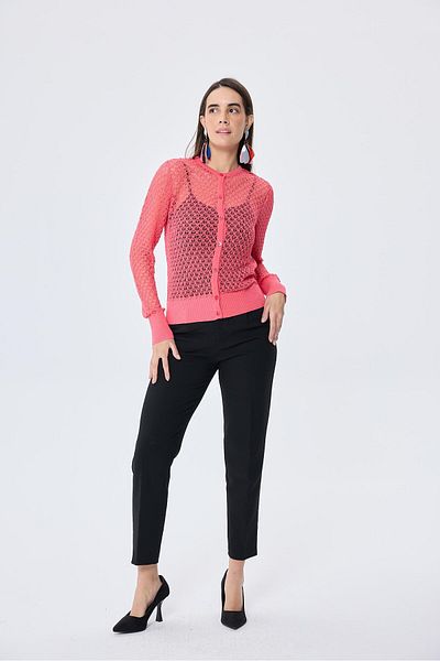Peraluna Addison Openwork Braided Women's Knitwear Cardigan - Koral