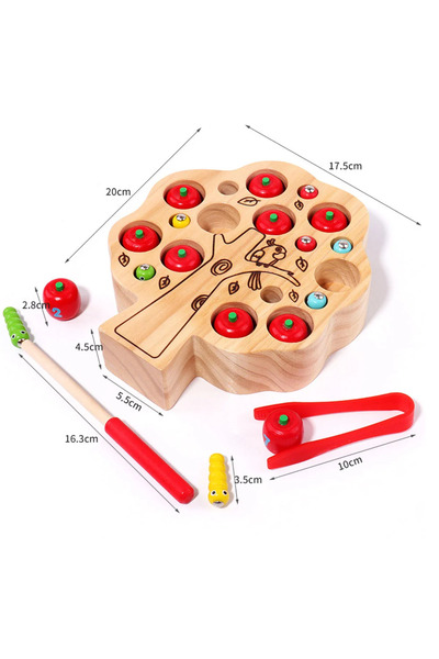 sallma Fishing game - Apple tree with worms, Montessori, magnetic, wooden
