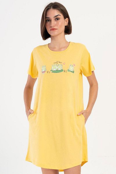 VİENETTA Women's Short Sleeve Yellow Nightgown 100% Cotton C5T7N0O704
