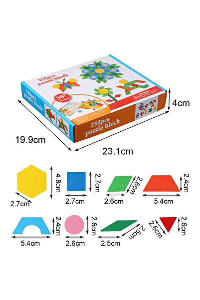 sallma Wooden Tangram Puzzle Game with 250 Multicolored Geometric Pieces and Numbers