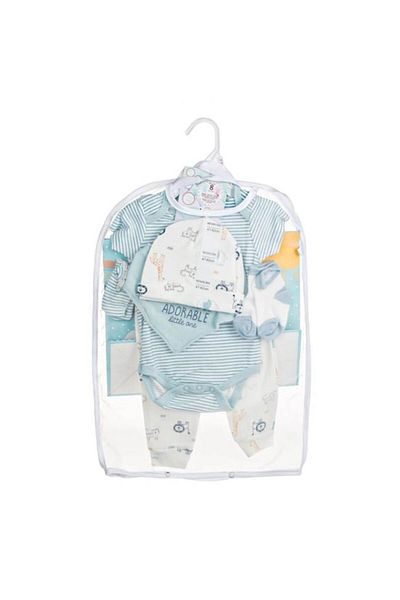 AVA Set Cadou pentru Nou-Nascuti - Adorable Little One, bumbac, alb-bleu, 8 piese