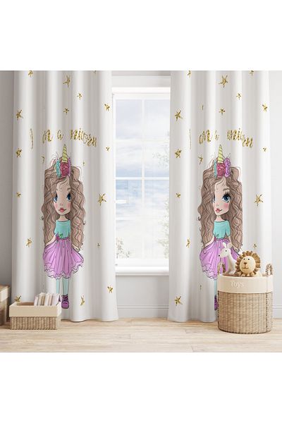 yok yok evim eve dair her şey Children's Room Decorative Little Princess Patterned Background Curtain