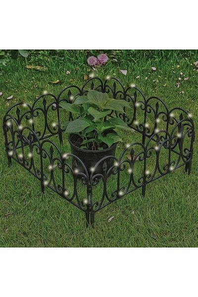 OEM Gard decorativ din plastic negru cu lumini solare, 56,5x30cm - 4 buc.
