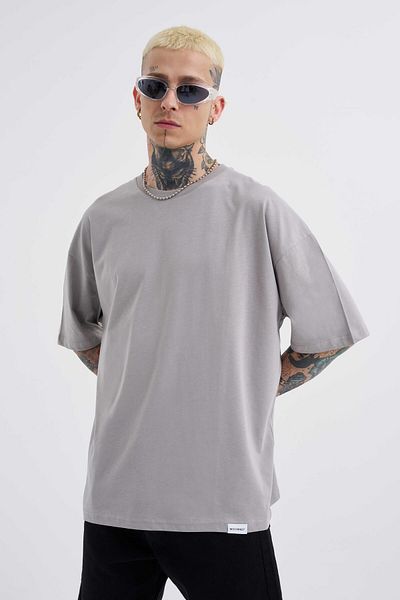 Machinist Men's Basic Super Cotton Oversize Light Gray T-Shirt