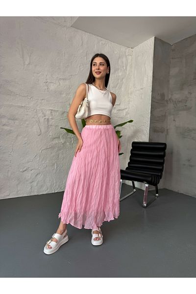 Elif Özbey Butik Fusta lungă încrețită Perry Pink