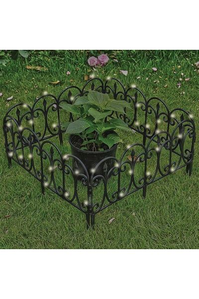 OEM Gard decorativ din plastic negru cu lumini solare, 56,5x30cm - 4 buc.
