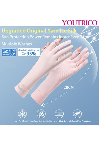 Youtrico Sun Protection Gloves Summer Cycling Fingerless Gloves For Driving Spf50 High Protection