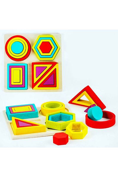 OEM Logic game Match the geometric shapes, Montessori game made of natural wood