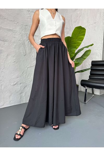 Elif Özbey Butik Fusta lungă neagră cu talie elastică