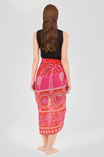 Bordomix 7082 Women's Red Patterned Beach Pareo
