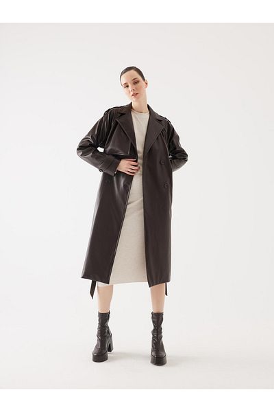 MARKAPIA WOMAN Leather Trench Coat with Brown Back Detail