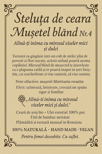 Cesiro Lumânare de aromaterapie bio cu mușețel, lucrată manual, 100g