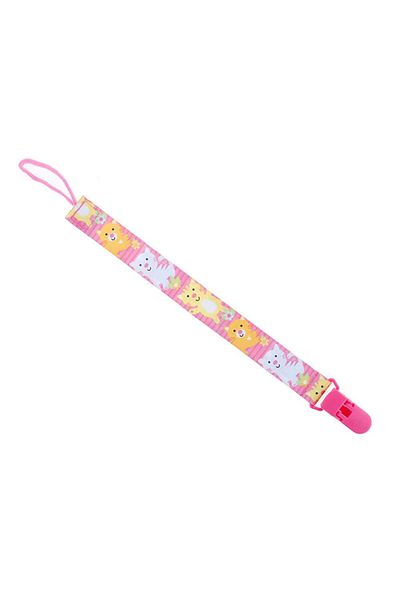 OEM Lant suzeta sau jucarie, cu clips, imprimeu cu animalute, roz