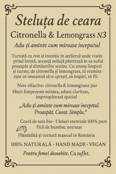 Cesiro Bio Scented Candle Star Wax, Citronella & Lemongrass, 200g