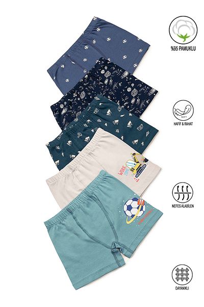 ÖZKAN underwear Özkan 31802 Pack of 5 Boys' Cotton Mixed Color Pattern Soft Comfortable Shorts Boxers