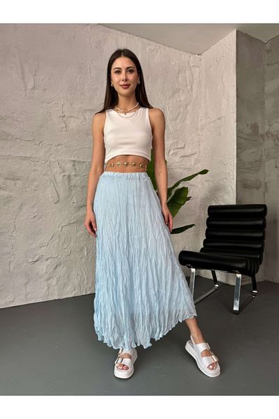 Elif Özbey Butik Fusta lungă încrețită Perry albastru deschis