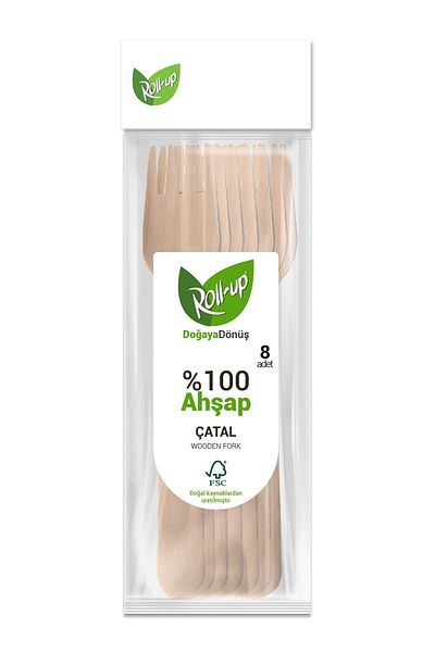 Roll-Up Alsepeteavm Nature Friendly Wooden Fork 8Pcs