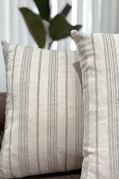 KAMİZ Striped Cotton Linen 2-Piece Throw Pillow Cover
