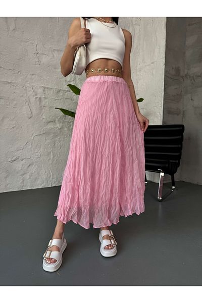 Elif Özbey Butik Fusta lungă încrețită Perry Pink