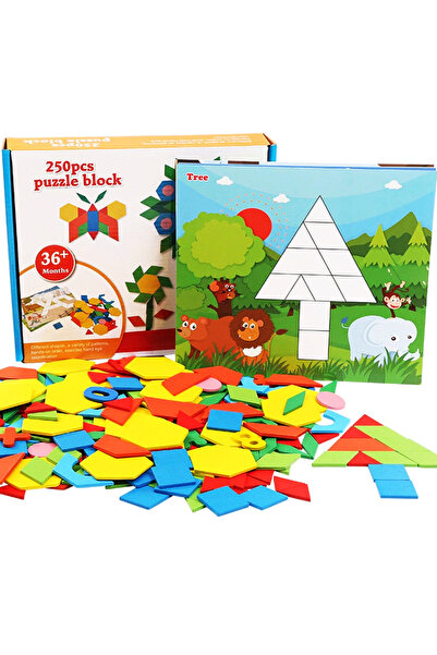 sallma Wooden Tangram Puzzle Game with 250 Multicolored Geometric Pieces and Numbers