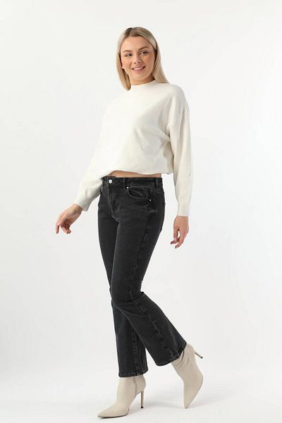 Bluewhite Γυναικείο Slim Flare Jean Παντελόνι Σκούρο Ανθρακί