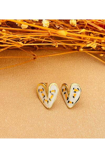 Markiz Takı White Heart Yellow Detail Earrings 2 cm